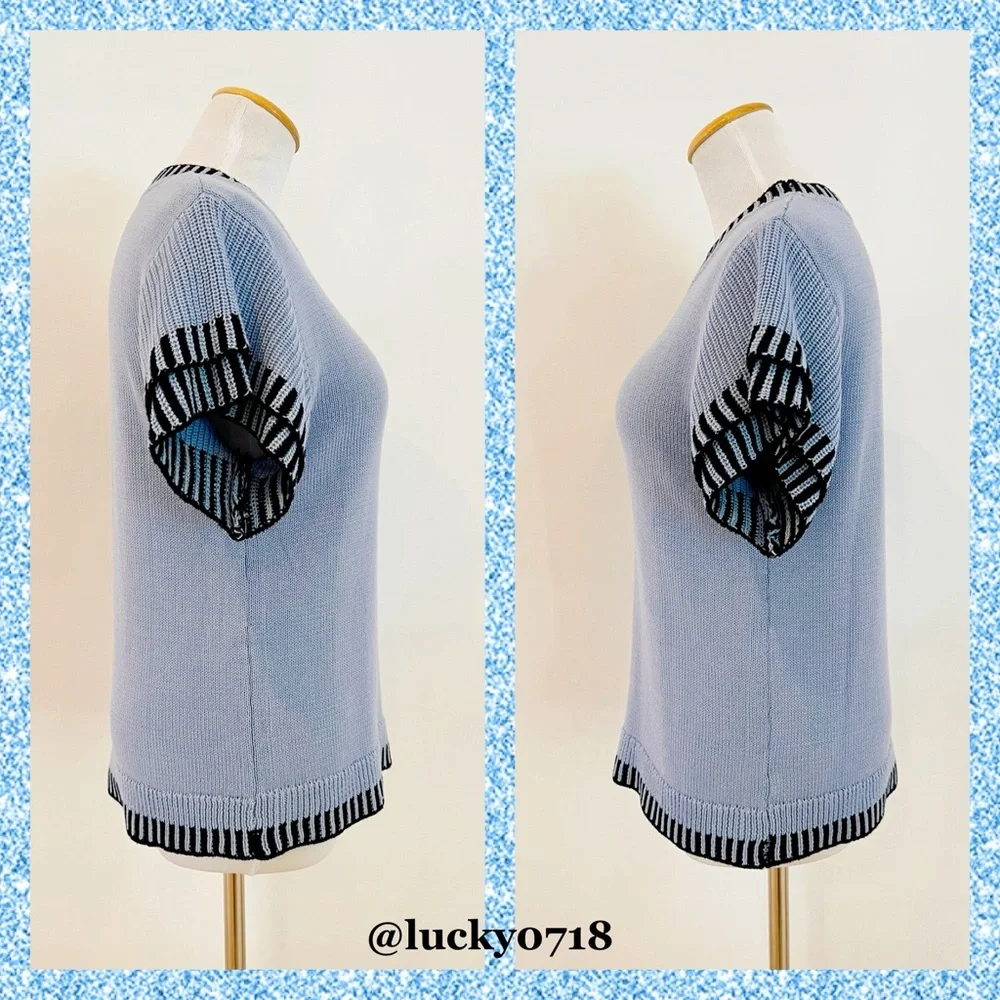 Saodimallsu EUC Ruffle Short Flutter Sleeve Knit Sweater Top in Blue Sz S - Picture 5 of 8